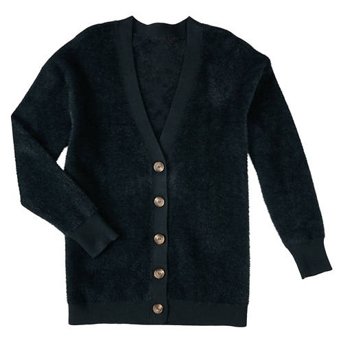 Serra Ladies Button Front Cardigan - Black, S/M
